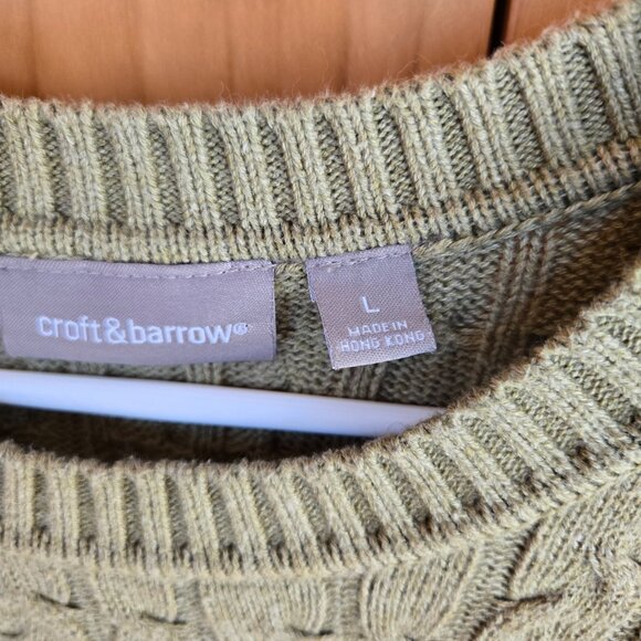 Women's Croft and Barrow Sweater Green Crew Neck Large Cable Style [A] - Picture 4 of 7